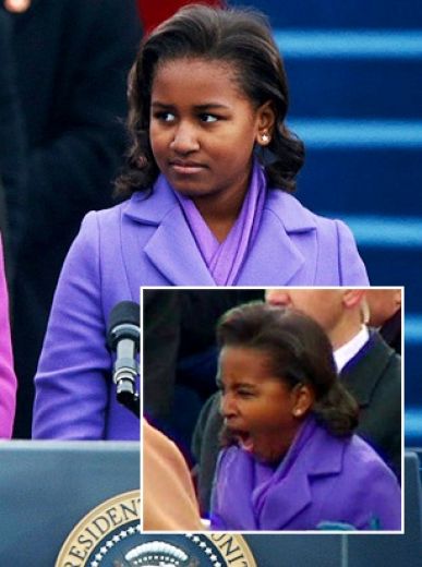 VIDEO: Obamas meita tēta inaugurācijas laikā žāvājas