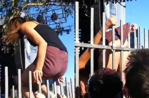 VIDEO: Kā meitene koncertā rāpās pāri žogam, bet palika ar saplēstiem šortiņiem