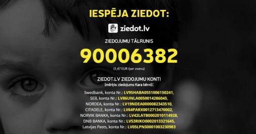 Labdarības akcijā „Kara bērni” kopā saziedoti 73 tūkstoši eiro
